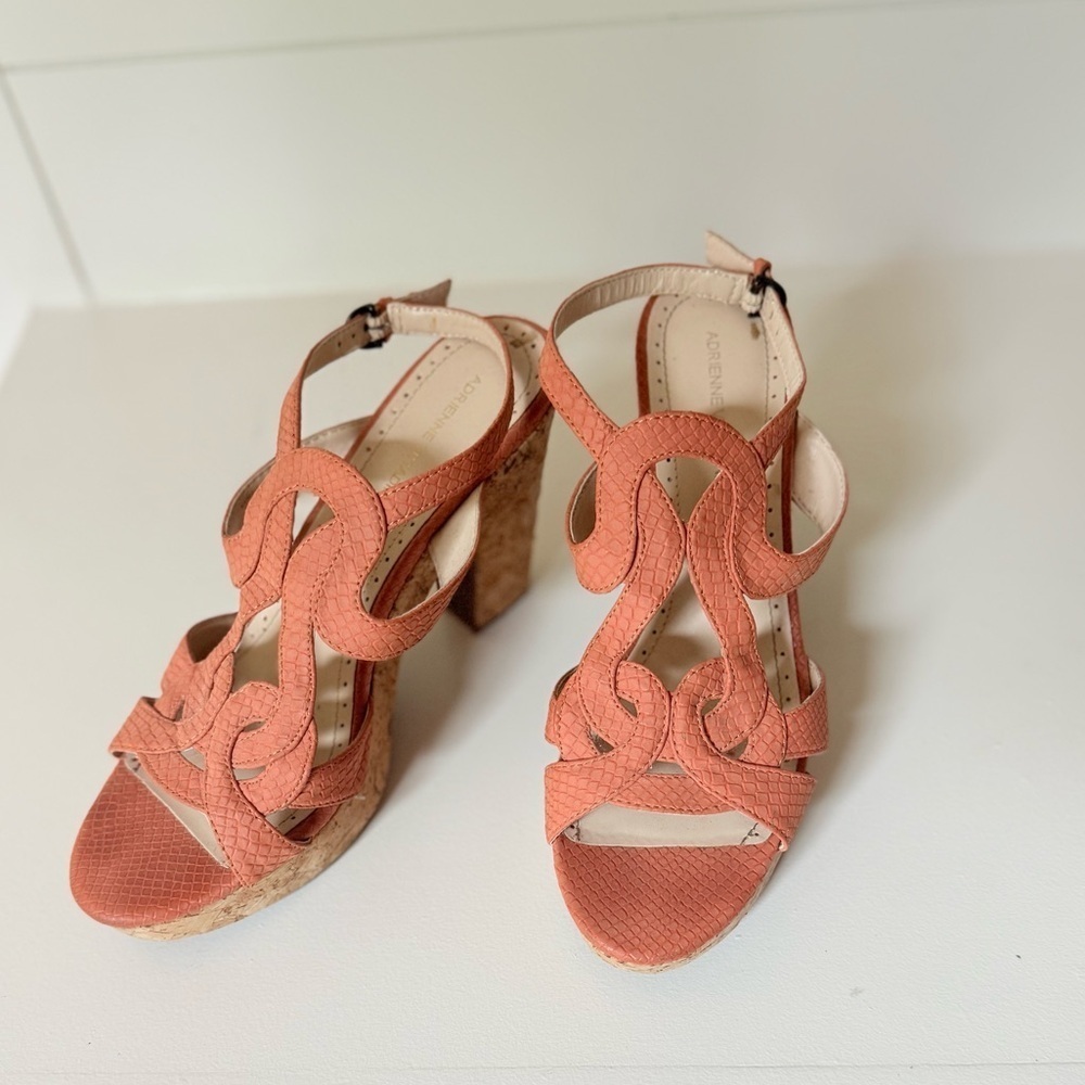 Adrienne Vittadini orange leather wedge size 9 Platform Cork Wedge Sandal - Picture 11 of 13
